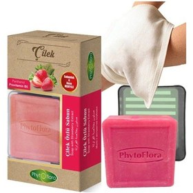 Resim Phytoflora Çilek Özlü Sabun 125 G + Sabunluk + Kese 