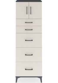 Resim Arges Dolap Tek Raflı 5 Çekmeceli 2 Kapaklı 60x30x182 Antrasit-aytaşı Antrasit 