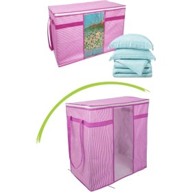Resim Pencereli Saklama Hurcu - Pembe Beyaz Çizgili 