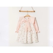 Resim Çiçekli Yaka Fiyonk Detaylı Elbise Pembe 