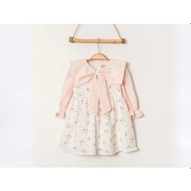 Resim Çiçekli Yaka Fiyonk Detaylı Elbise Pembe 