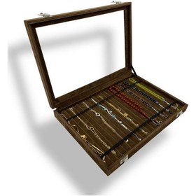 Resim Richbox Tesbih Kolye Zincir Bileklik Kutusu Alcantara Kahve 
