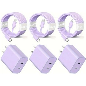 Resim Telefon 14 Şarj Cihazı, 2 Paket 20w Usb-c Şarj Cihazı+6.6ft Yıldırım Kablosu Purple 3pc Amerika Birleşik Devletleri ' Beyaz 