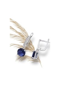 Resim Brezza Lusso Jewelry Safir Taşlı Tektaş Pırlanta Sallantılı Kadın Gümüş Küpe 9 Mm 
