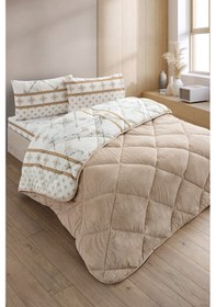 Resim Veluna Çift Kişilik Wellsoft Yorgan Uyku Seti Bej 