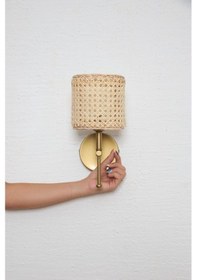 Resim Hazeran & Rattan Doğal Yukarı Eskitme Gold Duvar Aydınlatması Ledli Aplik Beyaz 