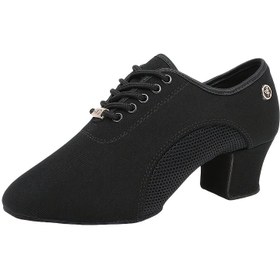 Resim Kadın Siyah File Kumaş Dans Ayakkabıları ile Metalik Taş Toka - Hafif Nefes Latin Dans Ayakkabıları İçin Kapalı Eğitimi ve Sahne Performansları, Rahat Nokta Uç Tasarımı, Performans Dans Ayakkabıları, Şık Ayakkabı Tasarımı 