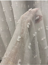Resim Keten Karlı Zeminli Ponponlu Tül Perde 1/3 Sık Pileli,ütü Gerektirmez, Modern Şık Tasarım Ekru 