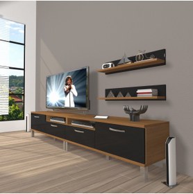 Resim Decoraktiv Eko 200r Slm Krom Ayaklı Tv Ünitesi Tv Sehpası - Ceviz - Siyah 