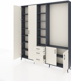 Resim Arges Dolap 13 Raflı 3 Çekmeceli 4 Kapaklı 220x30x243 Antrasit-aytaşı/aytaşı Aytası/aytası 