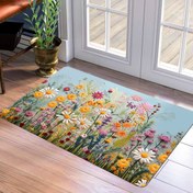 Resim 1 adet Canlı Çiçekli Alan Matı - Yumuşak Polyester, Kaymaz Taban, Renkli Çiçeklerle Yeşillikli Dikdörtgen Tasarım, Ev Dekoru, Giriş, Mutfak, Çamaşır Odası, Banyo, Banyo için Mükemmel 