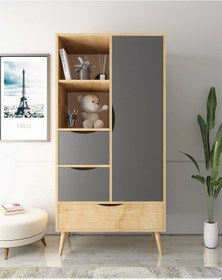 Resim Floradesign Mangoo Elbise Dolabı Gardırop /elbise Dolabı Açık Raflı Tek Kapaklı Dolap Meşe/ Antrasit 