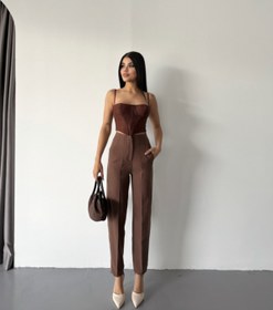 Resim Genel Markalar eyesof PANTOLON PENSLİ ATLAS KUMAŞ - Kahverengi 