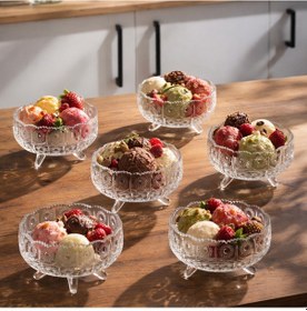 Resim Porsima Rygx074-1 Dream Bowl 6lı Ayaklı Cam Kase Puding Tatlı Ve Dondurma Kasesi Lokumluk Şekerlik Kase Seti Çerez Kasesi 11x11cm Şeffaf 