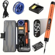 Resim 1 adet, USB veya Pil Çift Kullanımlı 3 Hızlı Sıcaklık Ayarlamalı, İnce LCD Ekrana sahip Lehimleme Demiri, Şarj Edilebilir Pilli Elektrikli Uçlu Taşınabilir, 2'si 1 Arada Devre Paneli çalışmalari iki yönlü kablosuz lehime demır seti. Isıyla direnc malzemesi. Sağlam Yapılış 
