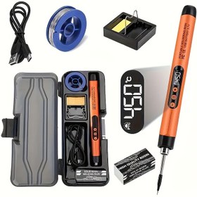 Resim 1 adet, USB veya Pil Çift Kullanımlı 3 Hızlı Sıcaklık Ayarlamalı, İnce LCD Ekrana sahip Lehimleme Demiri, Şarj Edilebilir Pilli Elektrikli Uçlu Taşınabilir, 2'si 1 Arada Devre Paneli çalışmalari iki yönlü kablosuz lehime demır seti. Isıyla direnc malzemesi. Sağlam Yapılış 
