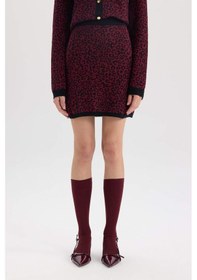 Resim DeFacto A Kesim Leopar Desenli Mini Triko Etek D8516AX24WNBR115 Bordo 