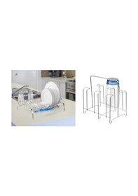 Resim Tabak Ve Bardak Kurutmalık Bulaşıklık Birarada Set 2 Parça Gümüş 