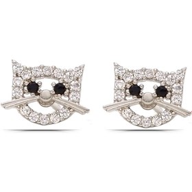 Resim Kedi Tasarım 925 ayar Gümüş Çocuk Küpe 