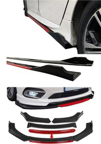 Resim Sare Tuning Honda Civic Fb7 2011-2016 Uyumlu Kırmızı Şeritli Yan Marşpiyel Eki Ve 4 Parça Ön Ek Piano Black Set 