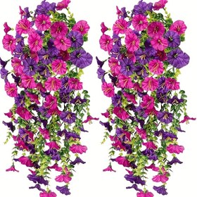 Resim 2 adet UV Dirençli Yapay Sabah Zaferi Asma Sarmal - Dış Mekan Dekoru, Bahçe, Düğünler ve Yaz Festivalleri için Canlı Pembe & Mor Sahte Çiçekler, Ev Aksesuarları için Gerçekçi Plastik Sarmallar, Bahçe Süslemesi | Akışkan Sarmallar | Bakım Gerektirmeyen, Ev Dekorasyonu İçin Yapay Bitkiler 