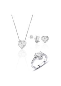 Resim Kadın Kalpli Gümüş Üçlü Set Zirkon Taşlı Pırlanta Modeli Kalp 925 Ayar St071 Gümüş 