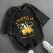 Resim Kadınlar için Yazlık Limon Grafikli Tişört - Siyah Günlük Kısa Kollu Sarı ve Yeşil Narenciye Baskılı, "Limoncello Limonata" Metni, Hafif Nefes Alabilen Kumaş, Makinede Yıkanabilir 