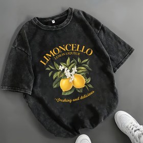 Resim Kadınlar için Yazlık Limon Grafikli Tişört - Siyah Günlük Kısa Kollu Sarı ve Yeşil Narenciye Baskılı, "Limoncello Limonata" Metni, Hafif Nefes Alabilen Kumaş, Makinede Yıkanabilir 