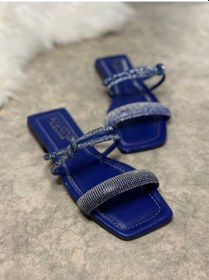 Resim Günlük Kadın Terlik Tek Bantlıtaşlı Alçak Topuklu Küt Burunlu Rahat Taban Hafif 09 Mavi 