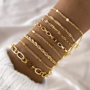 Resim 8 adet Zincir Seti, Twist Kutusu Zincir Bilezik Seti, Yığınlanabilir Hollow Heart Bilezik, Moda Takı, Kadınlar için Uygun 