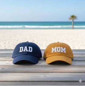 Resim Betülce Mom Dad Yazılı Çift Şapka Seti - 2'Li Anne Baba Kombin Aile Şapkası- Arkadan Ayarlanabilir Cırtlı 
