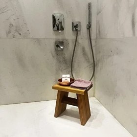 Resim Teknocan Iroko Ahşap Banyo Taburesi Oturak Tool (L) 