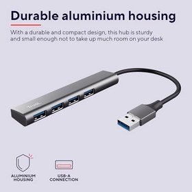 Resim Trust Halyx 4 Port USB Hub 3.2 - Tak Çalıştır, Küçük, Şık ve Güçlü, Kablo Uzunluğu: 10 cm, Toplam Ağırlık :38 gr 