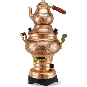 Resim Gül Çiçek Mat Elektrikli Termostatlı Bakır Semaver 