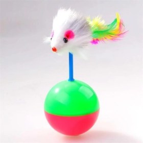 Resim Kedi Oyun Topu Tüylü Fareli Hacı Yatmaz Eğitici Yavru Kedi Fare Kovalama Oyuncağı 