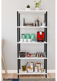 Resim 5 Raflı Çevir Kur Çok Amaçlı Raf Mutfak, Kiler, Ofis, Depo Kullanımına Uygun Açık Raflı Düzenleyici Beyaz 