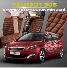 Resim Peugeot 308 Kahverengi Tay Tüyü Cepli & Terletmez Sırtlı Oto Koltuk Minder Seti - Koruma Kılıfı Ön & Arka Set 
