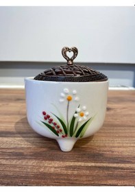 Resim Kırmızı Des Papatya El Yapımı Seramk Fincan,kupa Seti Ve Şekerlik 