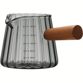Resim 1 adet İtalyan tarzı cam kahve fincanı, 6oz, tekrar kullanılabilir, izole edilmiş, çok amaçlı, ahşap saplı, desensiz, kahve, çay ve sıvı ölçümü için 