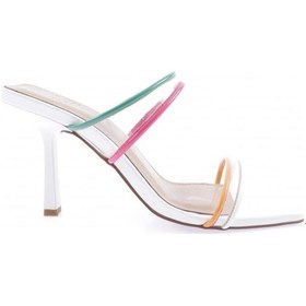 Resim Dgn 8060-22y Kadın Köşeli Burun Bant Detaylı Topuklu Sandalet 8060-2125-R9577 Beyaz 