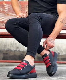 Resim Rozero Shoes RZR029 3 Bant Legend Kömür Kırmızı Kalın Taban Casual Erkek Ayakkabı 