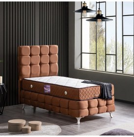 Resim Setaymobilya Baza, Duke Lux Açık Kahve Tek Kişilik Baza+Başlık+Ortopedik Yatak 