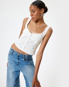 Resim Crop Atlet Poplin Kalın Askılı Düğmeli V Yaka Slim Fit 