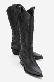 Resim luvishoes MATIAS Siyah Cilt Hakiki Deri Kadın Nakışlı Western Çizme 