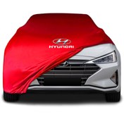 Resim ULTRASHOP Hyundai Elantra 6 (2016 - 2020) Kırmızı Kumaş Araba Branda Logolu Araba Brandası Penye Oto Branda 