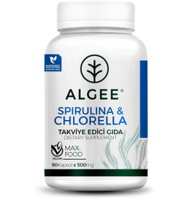 Resim Spirulina & Chlorella Kapsül 500mg | 90 Adet | Vegan Süper Gıda Takviyesi | ALGEE® 
