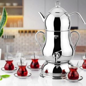 Resim Lines Şahmeran Çelik Gövdeli Metal Kulplu Elektrikli Semaver – Dayanıklı, Şık ve Kullanışlı Tasarım 