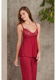 Resim Pierre Cardin 2820 Kadın Penye Dantelli Sabahlıklı Pijama Takım-bordo Bordo 
