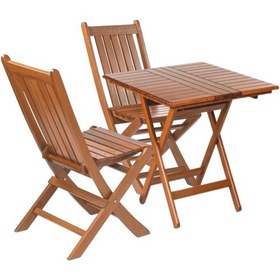 Resim Avşa Katlanır Ahşap Bahçe Balkon Seti: 80x80 Masa + 2 Sandalye Acı Kahverengi 