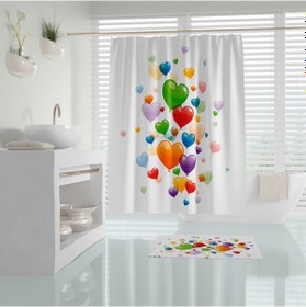Resim Renkli Balon Desenli Banyo Perdesi-Baskılı Banyo Duş Perdesi Çok Renkli 